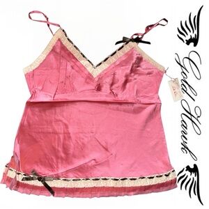 NWT Gold Hawk 100% Silk Lace Trim Camisole Raspberry Pink Size M
